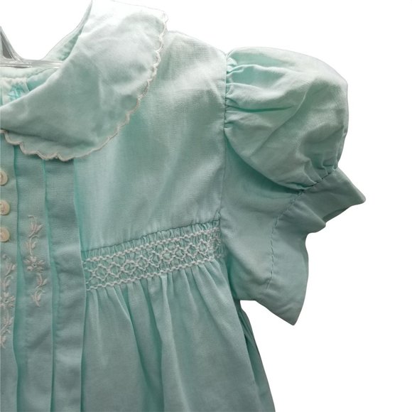 Vintage Baby Toddler Doll Child Pageant Green Dress Tiny Tots Smocked Buttons Bo - Picture 6 of 10